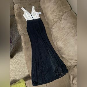 Black and Cream Lace Maxi Dress